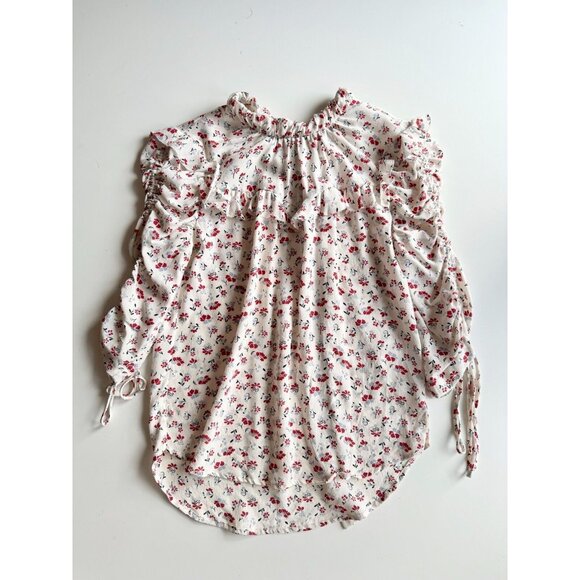 VERONICA BEARD Howell Red Floral Silk Ruffled Yoke Ruched Sleeve Blouse, Size 2 - Picture 9 of 16